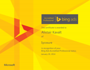 Bing Ad's Certification for Alistair Kavalt