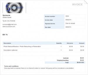 Sycosure Paypal Invoice Sample